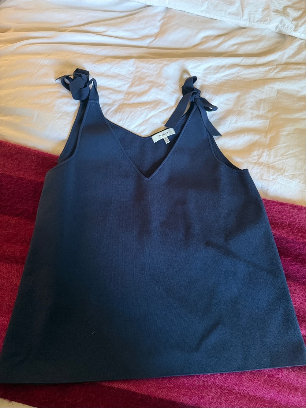 Milly Navy V-Neck Tie-Shoulder Camisole
